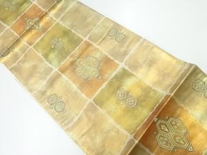 格子に花亀甲模様織出し袋帯